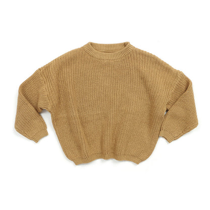Solid Color Cotton Knit Sweater for Kids – Soft Fall & Winter Pullover