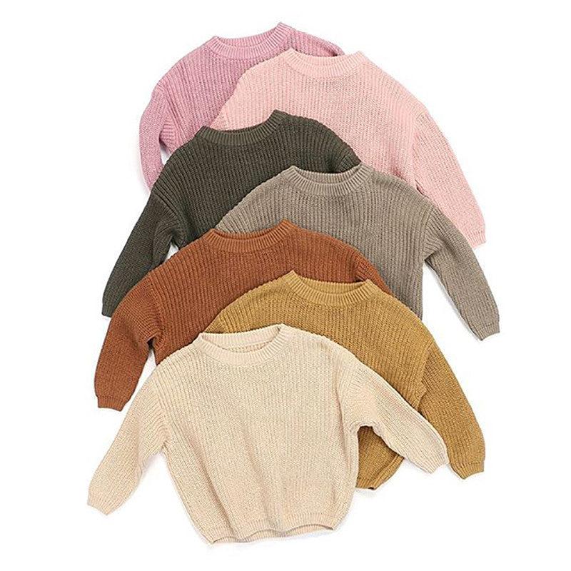 Solid Color Cotton Knit Sweater for Kids – Soft Fall & Winter Pullover