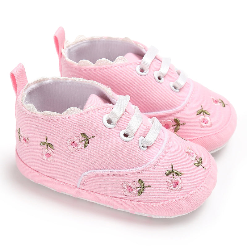 Floral Canvas Baby Shoes with Elastic Closure (Soft Sole)