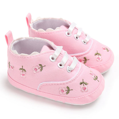 Floral Canvas Baby Shoes with Elastic Closure (Soft Sole)