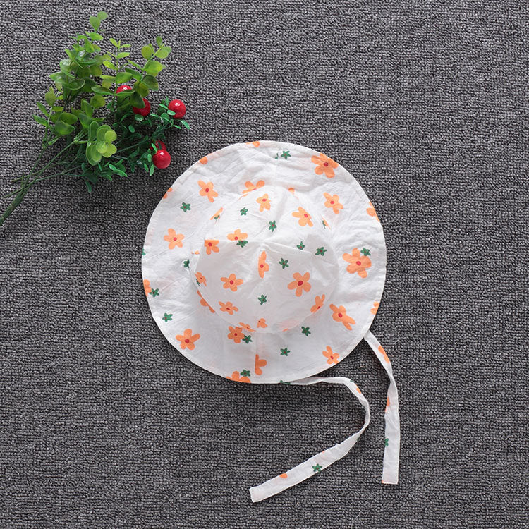 Baby Girl Orange Daisy Print Flutter-Sleeve Romper & Matching Sun Hat Set