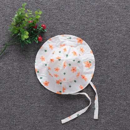 Baby Girl Orange Daisy Print Flutter-Sleeve Romper & Matching Sun Hat Set
