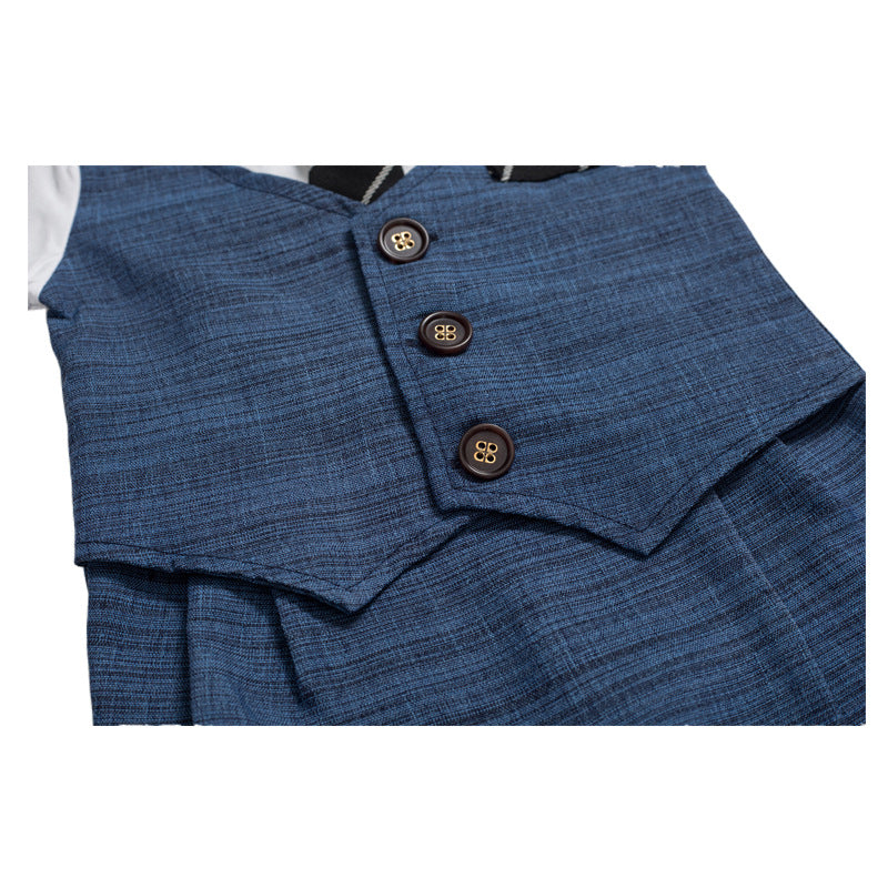 Baby Boy's Gentleman Romper with Vest & Tie | One-Piece Short-Sleeve Dress Suit Bodysuit