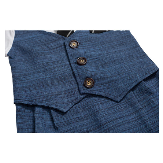 Baby Boy's Gentleman Romper with Vest & Tie | One-Piece Short-Sleeve Dress Suit Bodysuit
