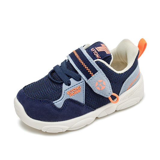 Color-Block Mesh Toddler Sneakers with Velcro Strap | Breathable Athletic Shoes in Navy, Beige & Pink