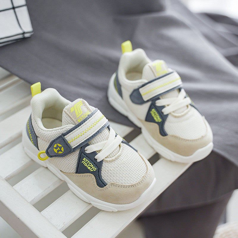 Color-Block Mesh Toddler Sneakers with Velcro Strap | Breathable Athletic Shoes in Navy, Beige & Pink