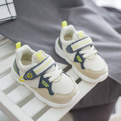 Color-Block Mesh Toddler Sneakers with Velcro Strap | Breathable Athletic Shoes in Navy, Beige & Pink