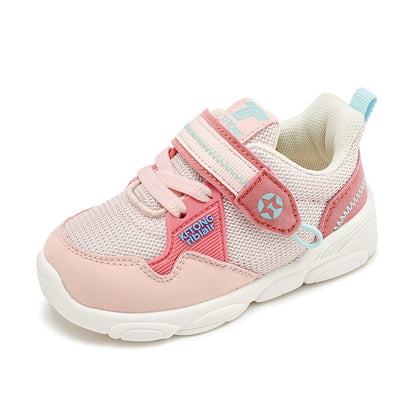 Color-Block Mesh Toddler Sneakers with Velcro Strap | Breathable Athletic Shoes in Navy, Beige & Pink