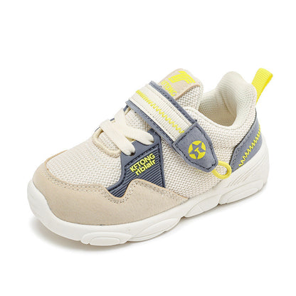 Color-Block Mesh Toddler Sneakers with Velcro Strap | Breathable Athletic Shoes in Navy, Beige & Pink
