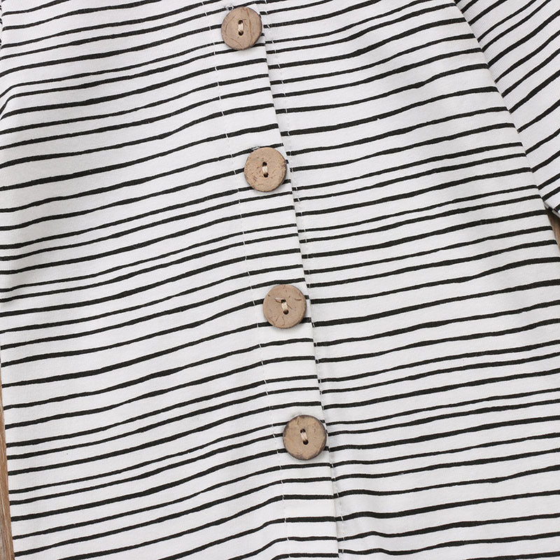 Baby Striped Hooded Romper with Button-Front & Long Sleeves