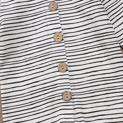 Baby Striped Hooded Romper with Button-Front & Long Sleeves