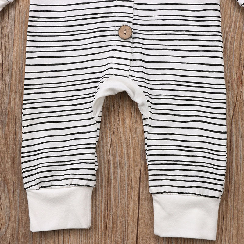 Baby Striped Hooded Romper with Button-Front & Long Sleeves