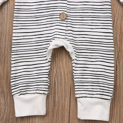 Baby Striped Hooded Romper with Button-Front & Long Sleeves