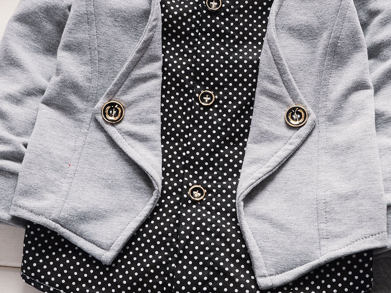 Toddler Boy's Faux-Layer Blazer & Trouser Set | Bow Tie Gentleman Outfit in Navy, Red or Grey