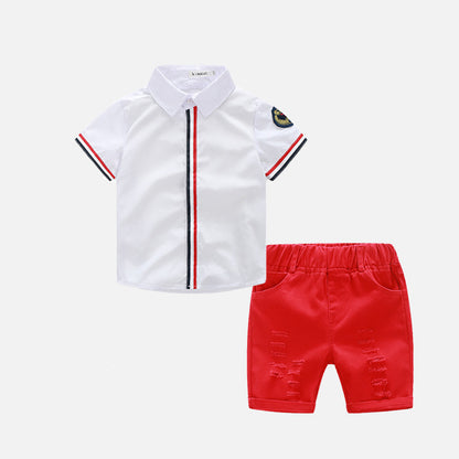 Boys' Printed Short-Sleeve Shirt & Ripped Shorts Set | Summer 2-Piece in Tropical, Floral & Stripe Styles