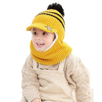 Kids Knit Balaclava Hat with Visor + Plush Lining (Warm Hood Scarf Set)