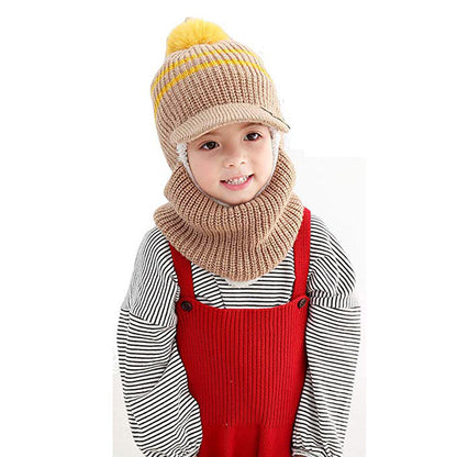 Kids Knit Balaclava Hat with Visor + Plush Lining (Warm Hood Scarf Set)