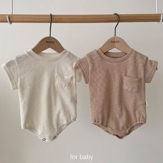 Baby & Toddler Ribbed Cotton Romper, Tee & Shorts – Loose Short-Sleeve Waffle-Knit Set in Neutral Tones