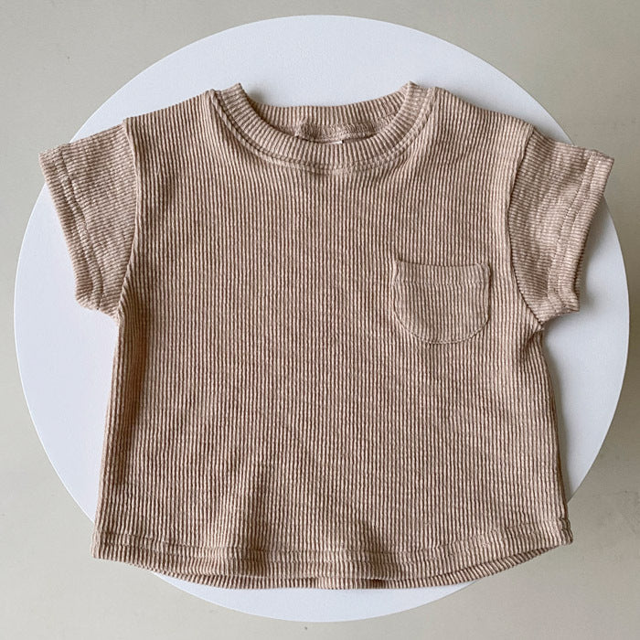 Baby & Toddler Ribbed Cotton Romper, Tee & Shorts – Loose Short-Sleeve Waffle-Knit Set in Neutral Tones