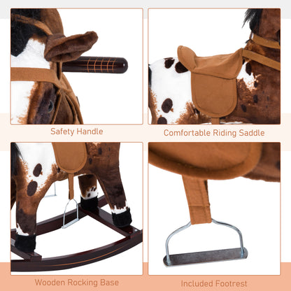 Rocking Horse Plush Ride-On Toy with Nursery Rhyme Music – 18-36 Months, Light Brown/White