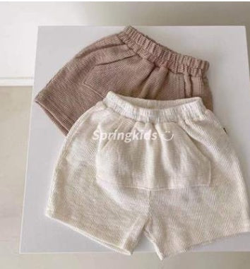Baby & Toddler Ribbed Cotton Romper, Tee & Shorts – Loose Short-Sleeve Waffle-Knit Set in Neutral Tones