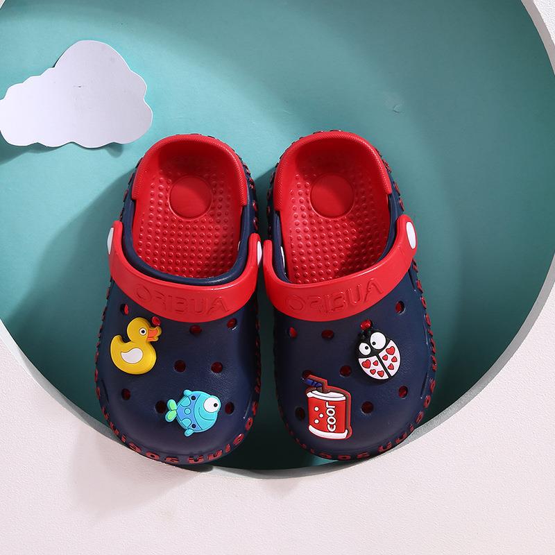 Two-Tone Garden Clog Sandals with Cartoon Charms | Kids' EVA Slip-On Shoes in 4 Colorways
