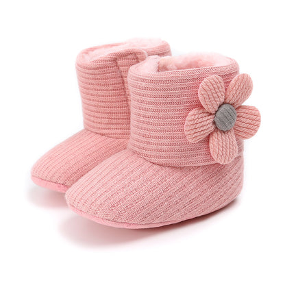 Sunflower Knit Baby Booties – Warm Soft-Soled Winter Shoes (0–12 Months)