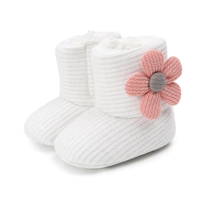 Sunflower Knit Baby Booties – Warm Soft-Soled Winter Shoes (0–12 Months)