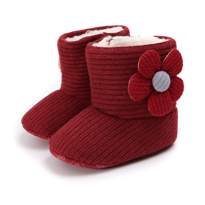 Sunflower Knit Baby Booties – Warm Soft-Soled Winter Shoes (0–12 Months)