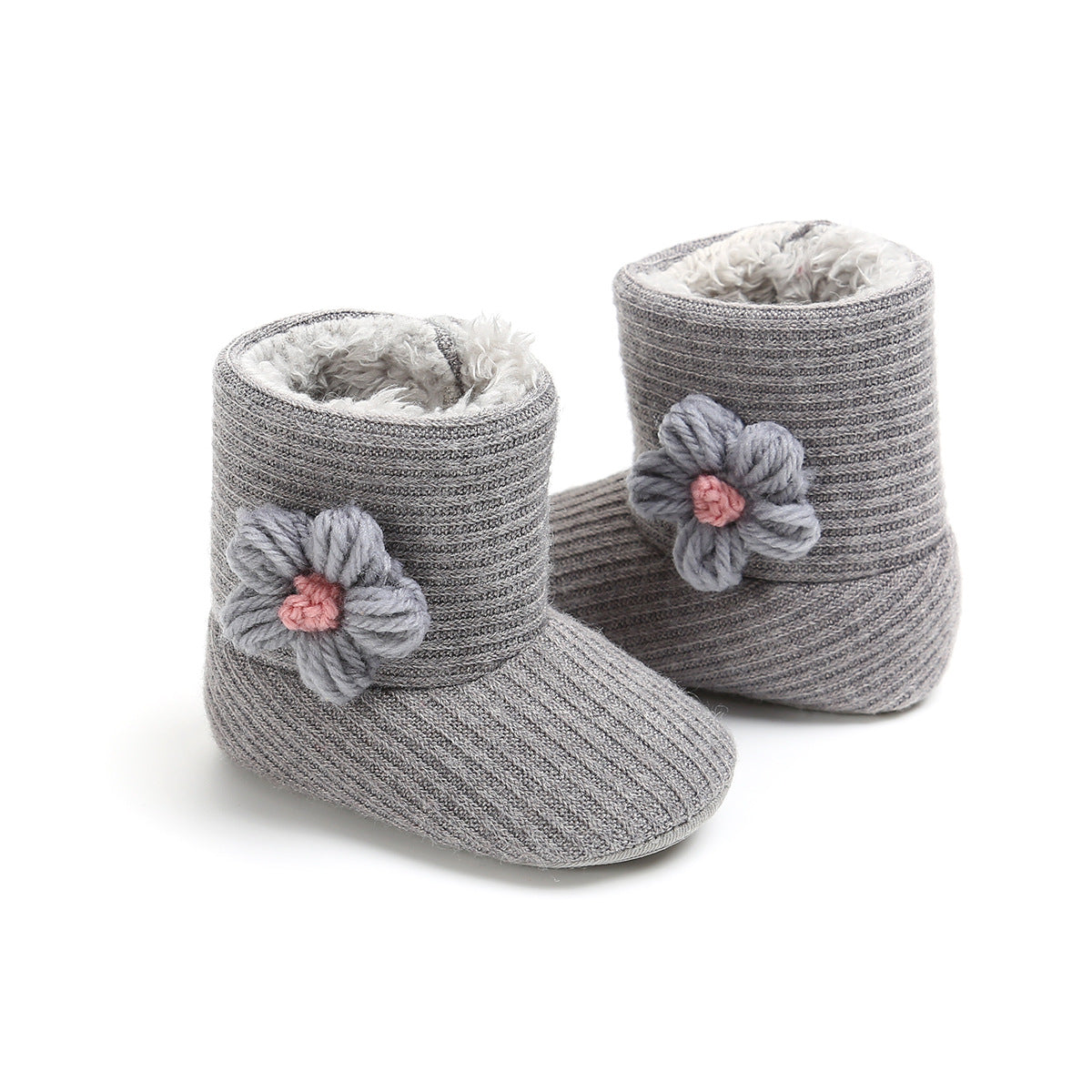 Sunflower Knit Baby Booties – Warm Soft-Soled Winter Shoes (0–12 Months)