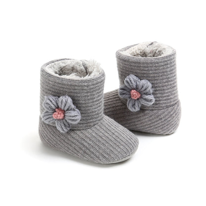 Sunflower Knit Baby Booties – Warm Soft-Soled Winter Shoes (0–12 Months)