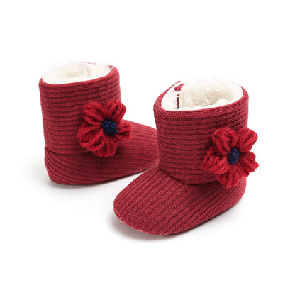 Sunflower Knit Baby Booties – Warm Soft-Soled Winter Shoes (0–12 Months)
