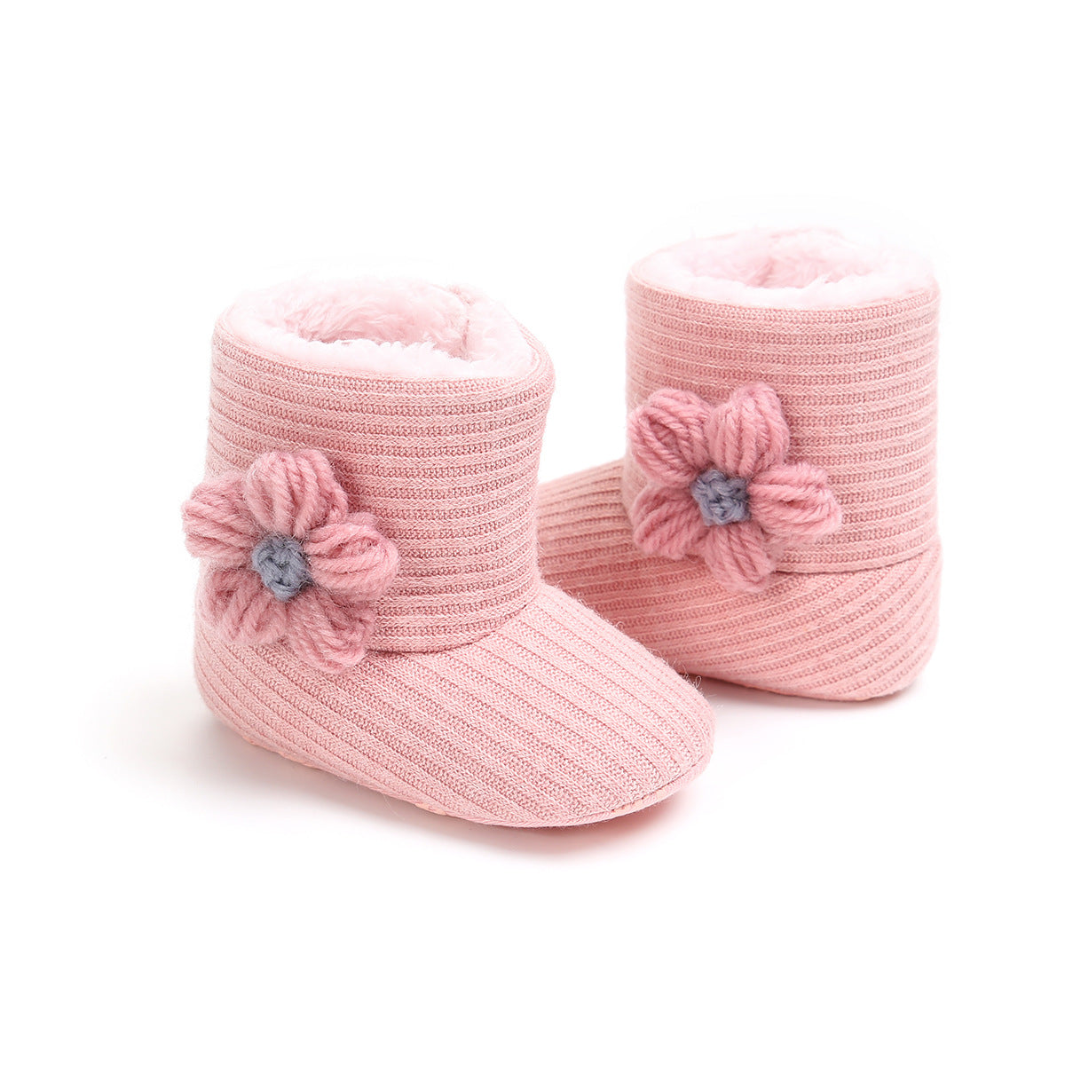 Sunflower Knit Baby Booties – Warm Soft-Soled Winter Shoes (0–12 Months)