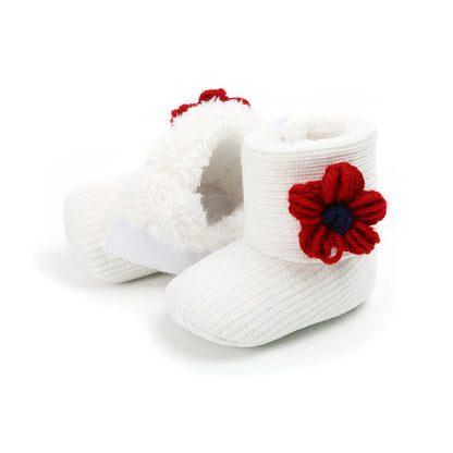 Sunflower Knit Baby Booties – Warm Soft-Soled Winter Shoes (0–12 Months)