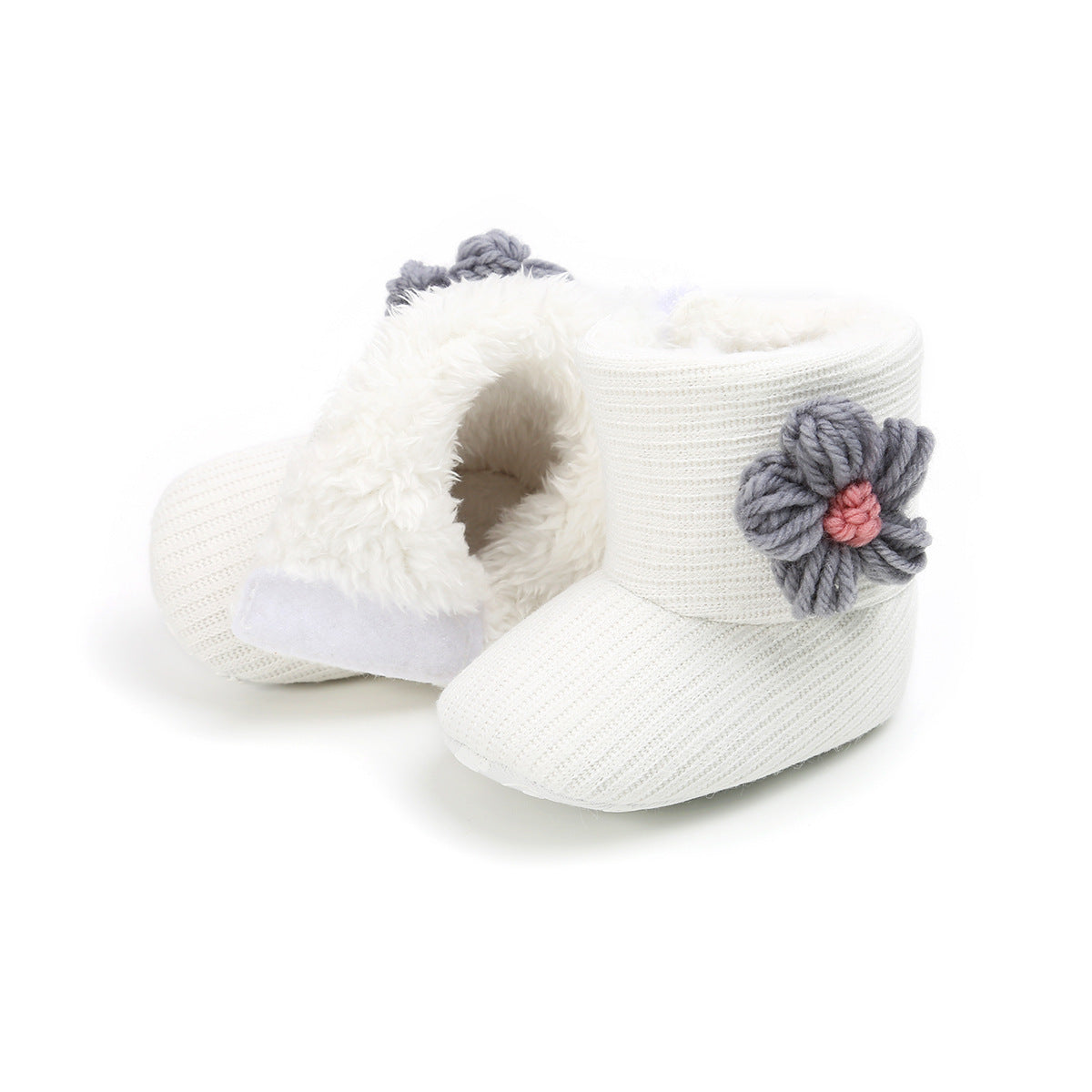 Sunflower Knit Baby Booties – Warm Soft-Soled Winter Shoes (0–12 Months)
