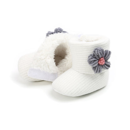 Sunflower Knit Baby Booties – Warm Soft-Soled Winter Shoes (0–12 Months)