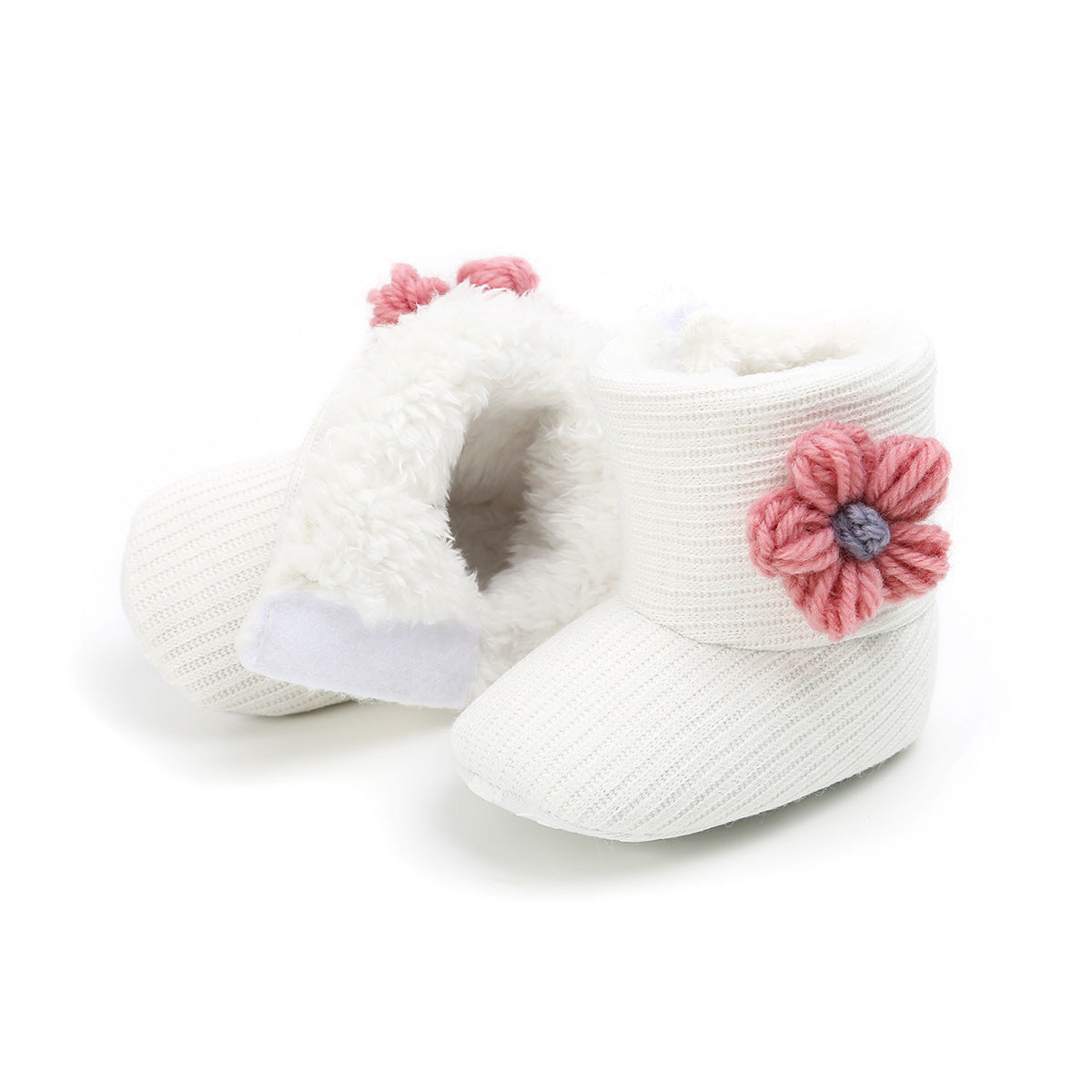 Sunflower Knit Baby Booties – Warm Soft-Soled Winter Shoes (0–12 Months)