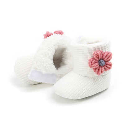 Sunflower Knit Baby Booties – Warm Soft-Soled Winter Shoes (0–12 Months)