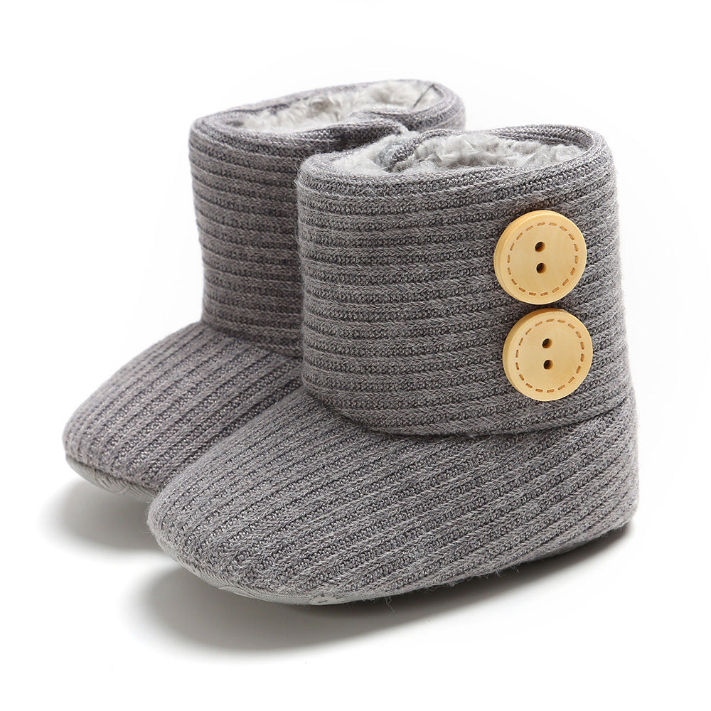Sunflower Knit Baby Booties – Warm Soft-Soled Winter Shoes (0–12 Months)