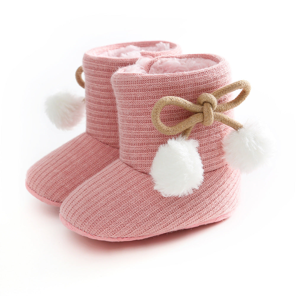 Sunflower Knit Baby Booties – Warm Soft-Soled Winter Shoes (0–12 Months)