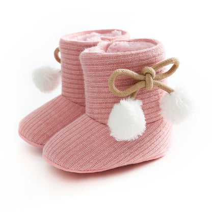 Sunflower Knit Baby Booties – Warm Soft-Soled Winter Shoes (0–12 Months)