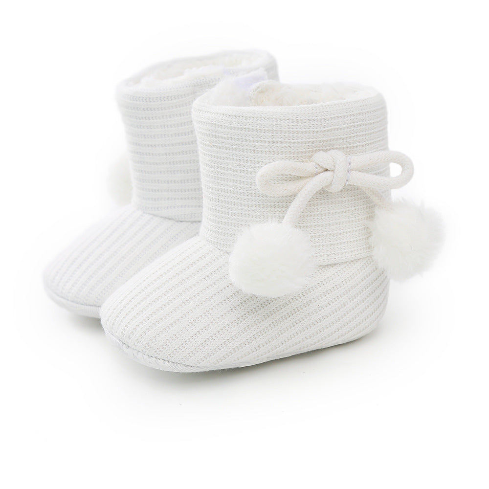 Sunflower Knit Baby Booties – Warm Soft-Soled Winter Shoes (0–12 Months)