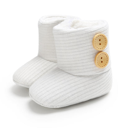 Sunflower Knit Baby Booties – Warm Soft-Soled Winter Shoes (0–12 Months)