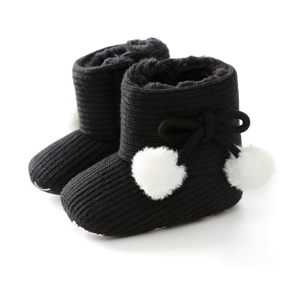 Sunflower Knit Baby Booties – Warm Soft-Soled Winter Shoes (0–12 Months)