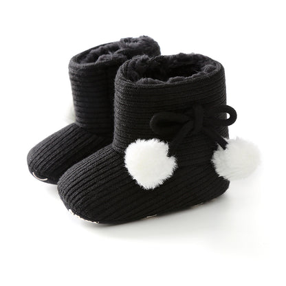 Sunflower Knit Baby Booties – Warm Soft-Soled Winter Shoes (0–12 Months)