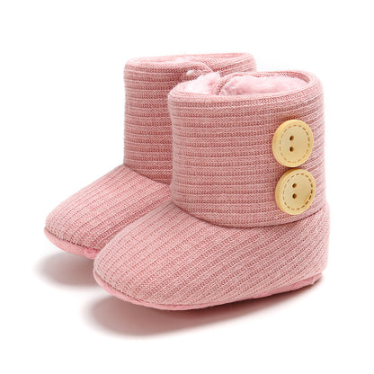 Sunflower Knit Baby Booties – Warm Soft-Soled Winter Shoes (0–12 Months)