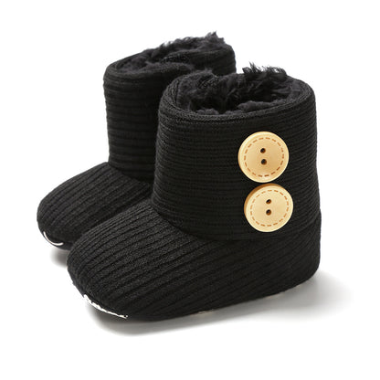 Sunflower Knit Baby Booties – Warm Soft-Soled Winter Shoes (0–12 Months)