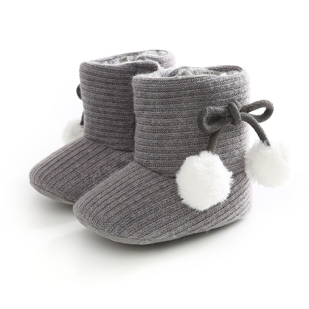 Sunflower Knit Baby Booties – Warm Soft-Soled Winter Shoes (0–12 Months)