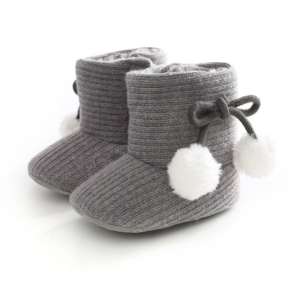 Sunflower Knit Baby Booties – Warm Soft-Soled Winter Shoes (0–12 Months)