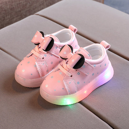 Girls’ Bow Light-Up Sneakers – LED Glow, Breathable & Non-Slip (Toddler)